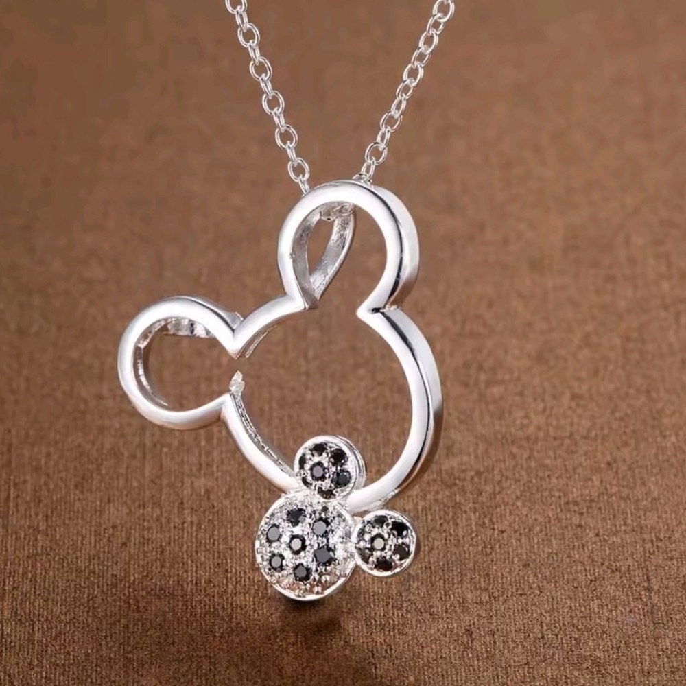 Disney Style Mouse Ears Necklace S925 Silver AAA Zircon Mickey Inspired Jewelry